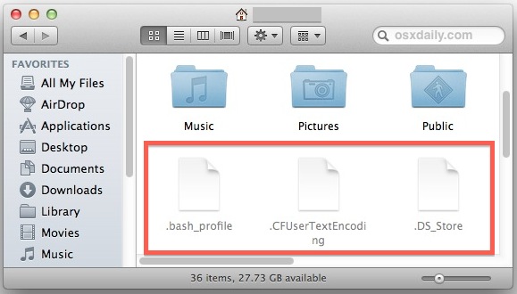 Hidden files shown in Mac OS X 