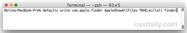 Show Hidden Files on Mac with defaults command string at Terminal