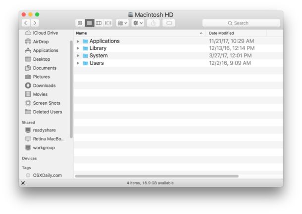Hidden files invisible in Mac OS