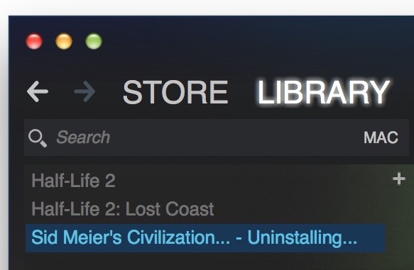 Uninstalling game message in Steam