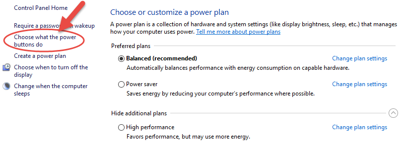 choose what power button does power options