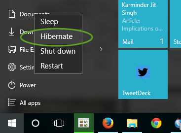 hibernate power options start 10