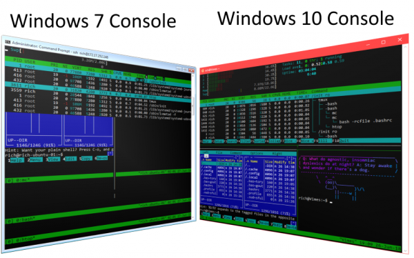 Comparing Console in Windows 7 and Windows 10