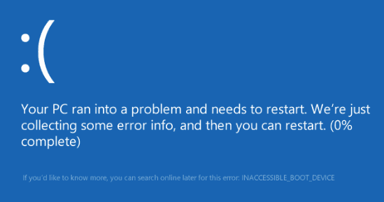 BSOD INACCESSIBLE_BOOT_DEVICE.