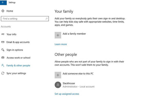 Windows 10 parental controls：add a family member