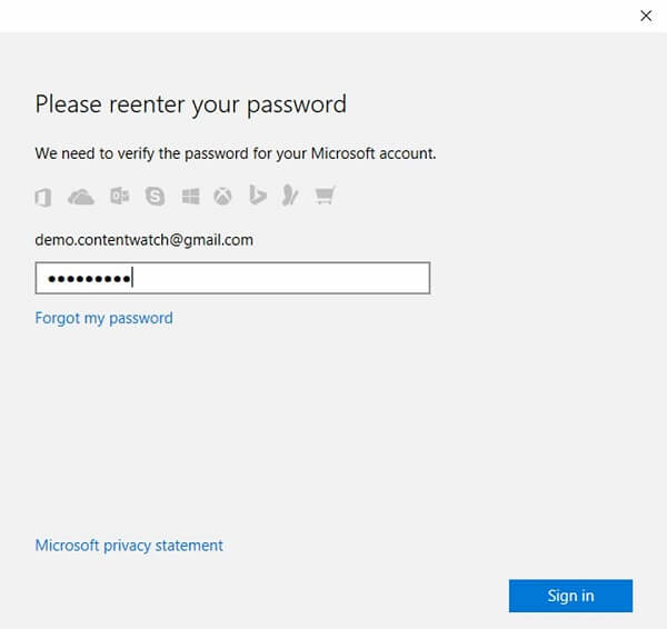 re-enter the password to Windows 10 parental controls