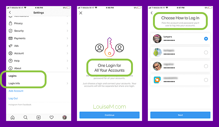 one login on multiple Instagram accounts