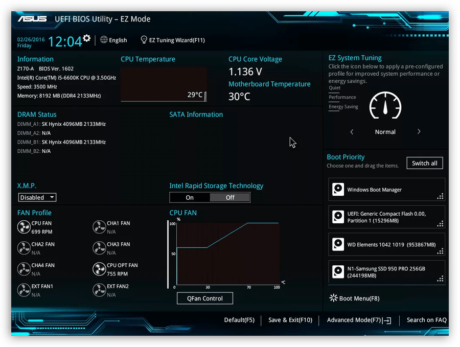 Графический интерфейс UEFI для управления параметрами компьютера