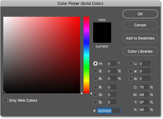 Choosing black in the Color Picker as the background for the color dots effect