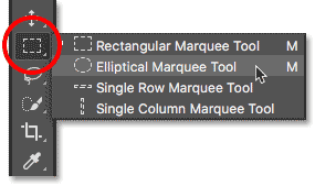 Selecting the Elliptical Marquee Tool in Photoshop
