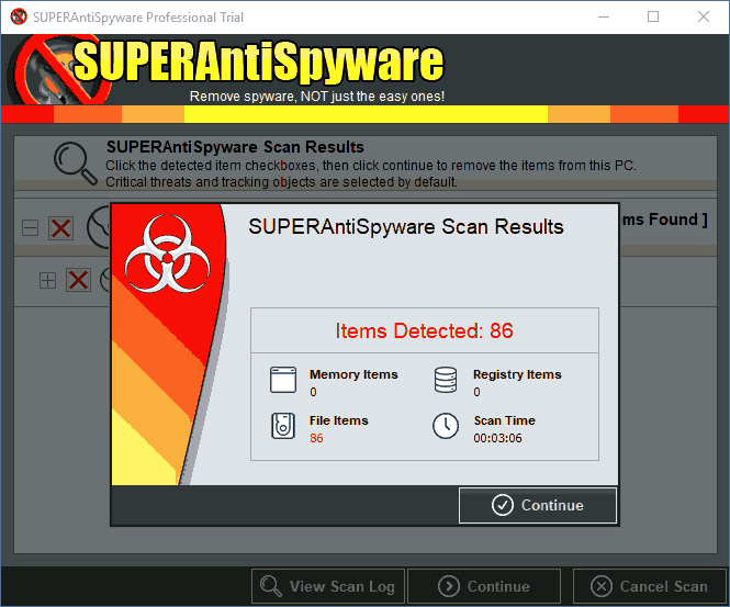 Результат сканирования SuperAntiSpyWare