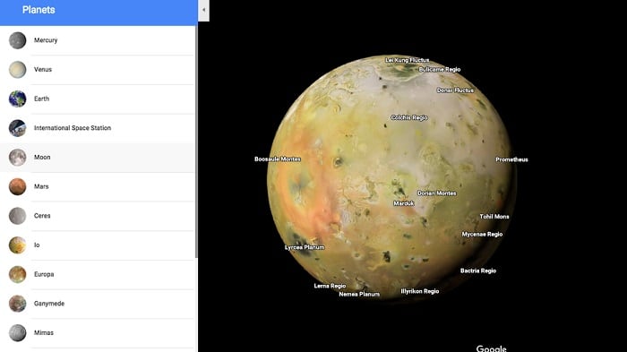 Обзор планет в Гугл Картах