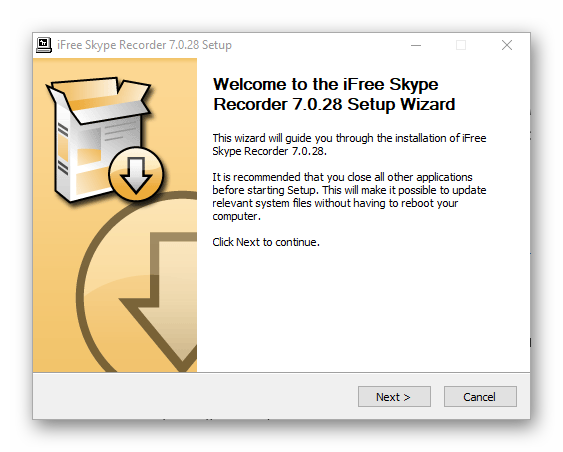 Начало установки iFree Skype Recorder