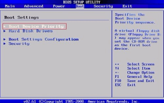 AMI BIOS: Boot Device Priority