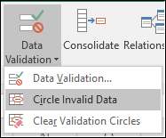 Circle Invalid Data on the ribbon