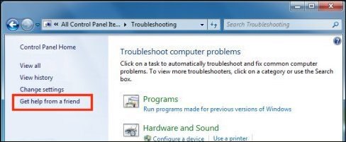  Get help from a friend Troubleshooting Control Panel option