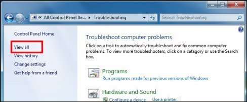  View all Troubleshooting Control Panel option