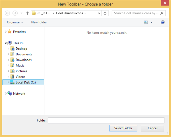 New Toolbar - Choose a folder