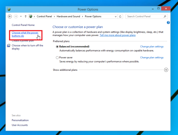 change what the power options do Windows 10