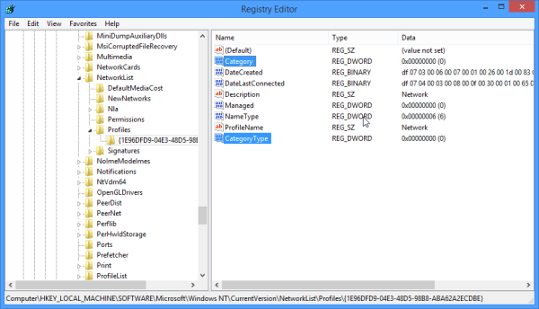 private or public network - change in Windows 8.1