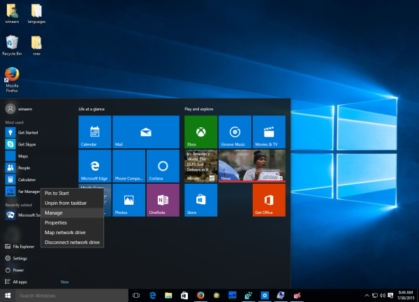 Windows 10 computer management context menu