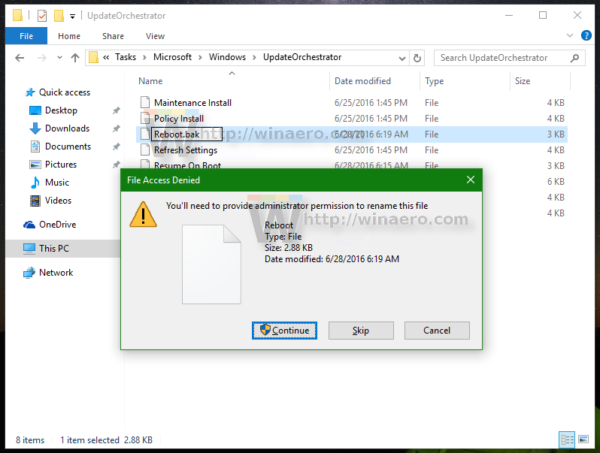 Windows 10 UpdateOrchestrator rename reboot task