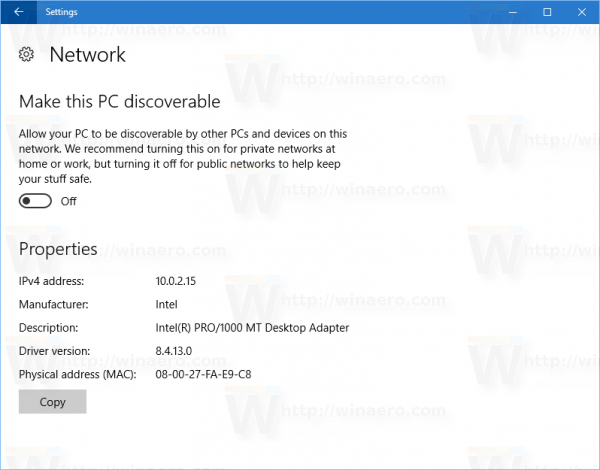 Windows 10 Settings Ethernet MAC