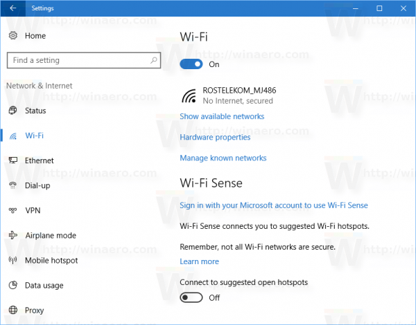 Windows 10 Settings Wifi Blue