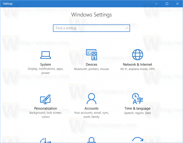 Windows 10 Settings Blue