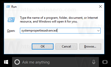 System Properties Advanced In The Run Dialog
