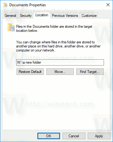 Documents Folder Change Location