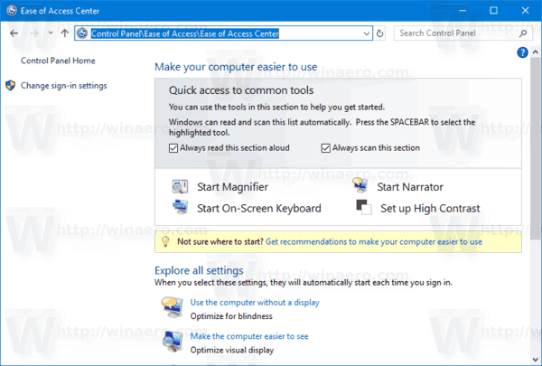 Ease Of Access Center Windows 10