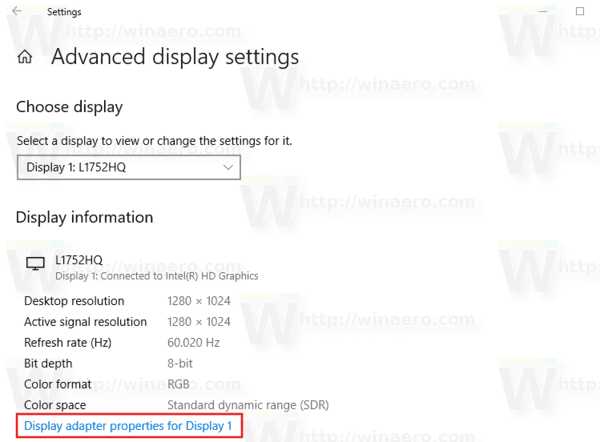 Display Adapter Properties Link Windows 10