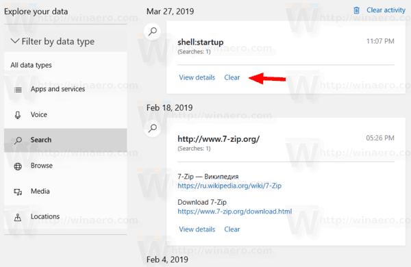 Windows 10 Clear Search History Result
