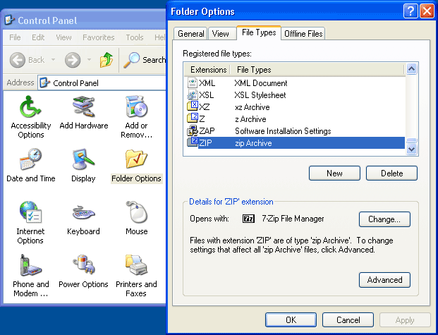 zip folder options