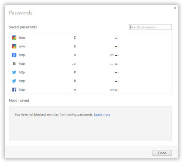 Manage saved passwords