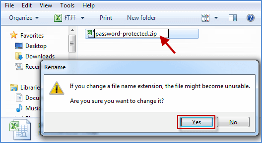 Change Excel file name extension