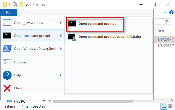 Click Open command prompt