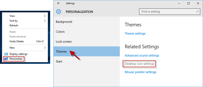Personalize, Themes, Desktop icon settings