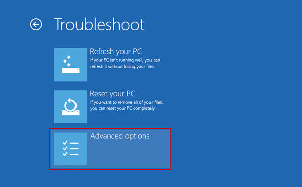 choose advanced options in troubleshoot