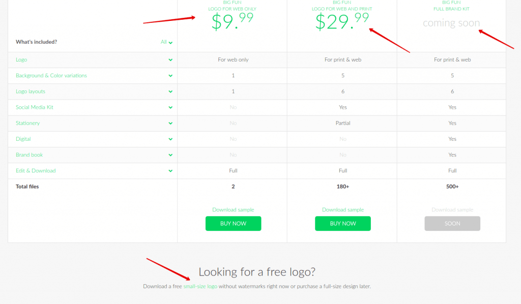 pricing page Logaster