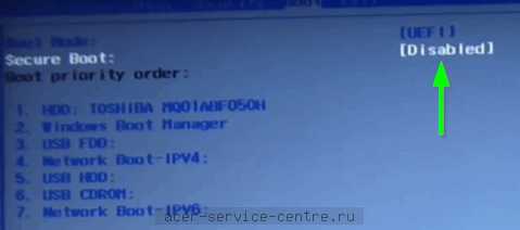 Security boot fail acer что делать